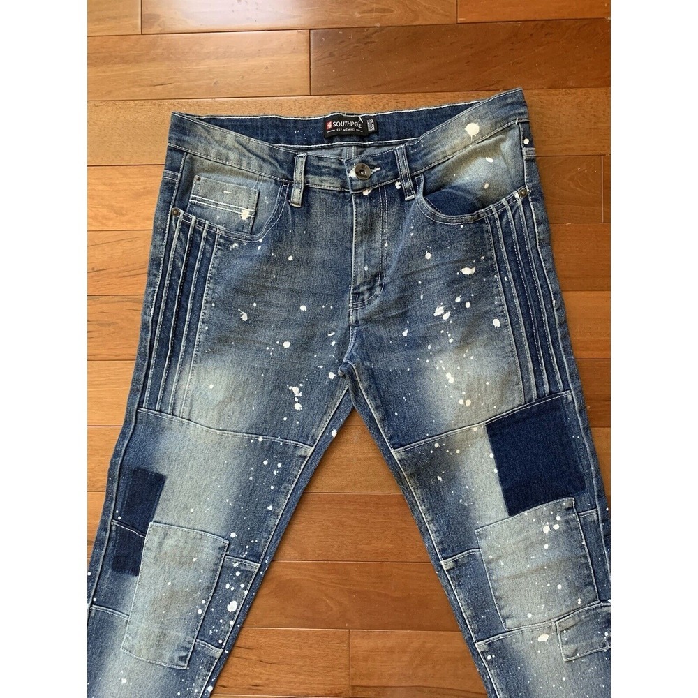 Southpole Jeans Mens 32x32 Slim Fit Stretch Vintage Y2K Patchwork Splatter Paint